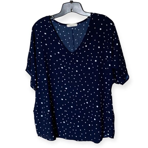 Entro Blue with White Dot Dolman Sleeve Blouse Size Large - Picture 1 of 6